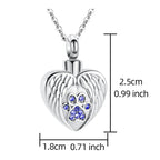 Print Pet Ashes Cremation Angel Wing Heart Pendant