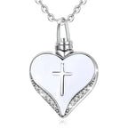 Cross Diamond Heart-Shaped Cremation Necklace