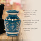 Teal Majestic Radiance Cremation Urns for Human Ashes - Large Adult Funeral Urn