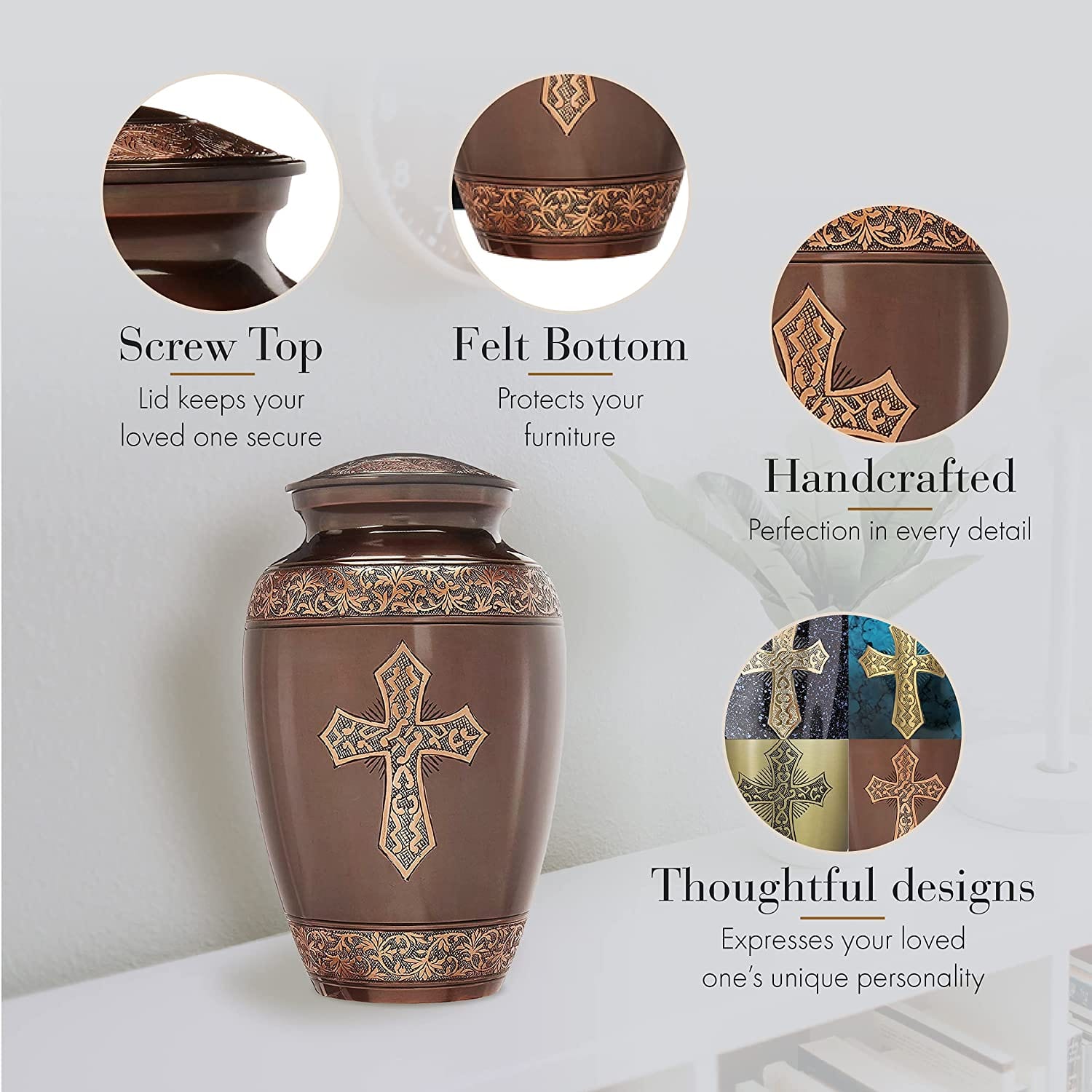 Bronze Cross Cremation Urns for Human Ashes - Large Adult Funeral Urn