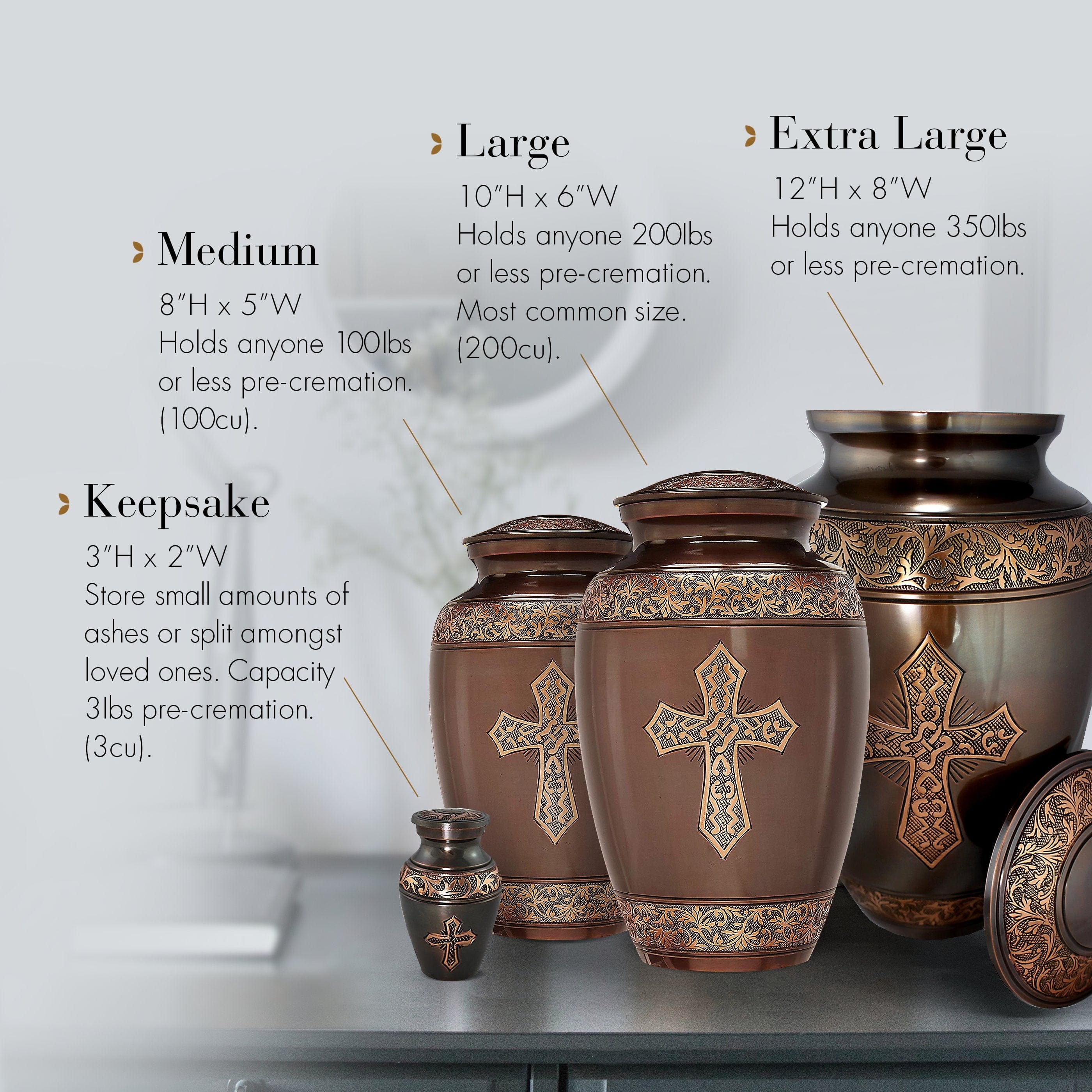 Bronze Cross Keepsake Urns – Tiny, Small & Mini Keepsake Urns for Ashes | Cremation Keepsakes