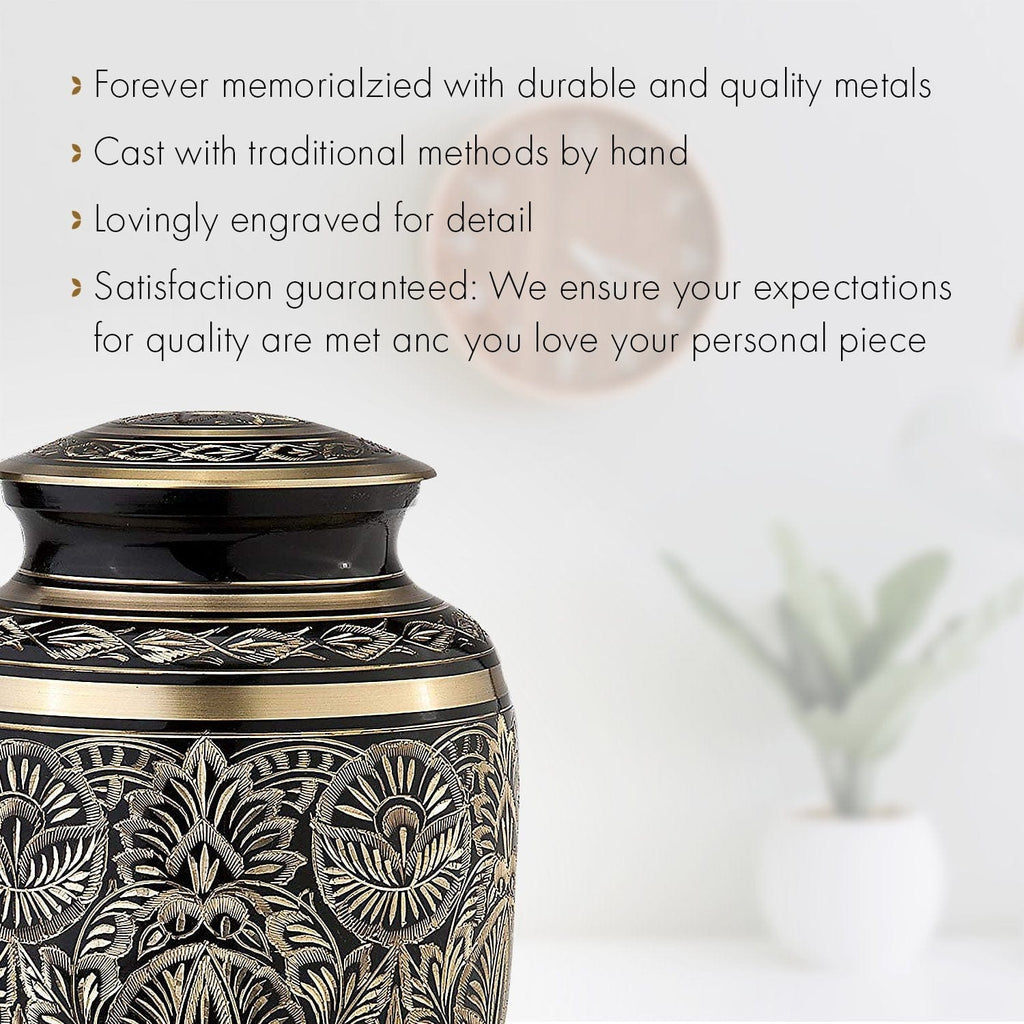Black Majestic Radiance Cremation Urns for Human Ashes - Large Adult Funeral Urn