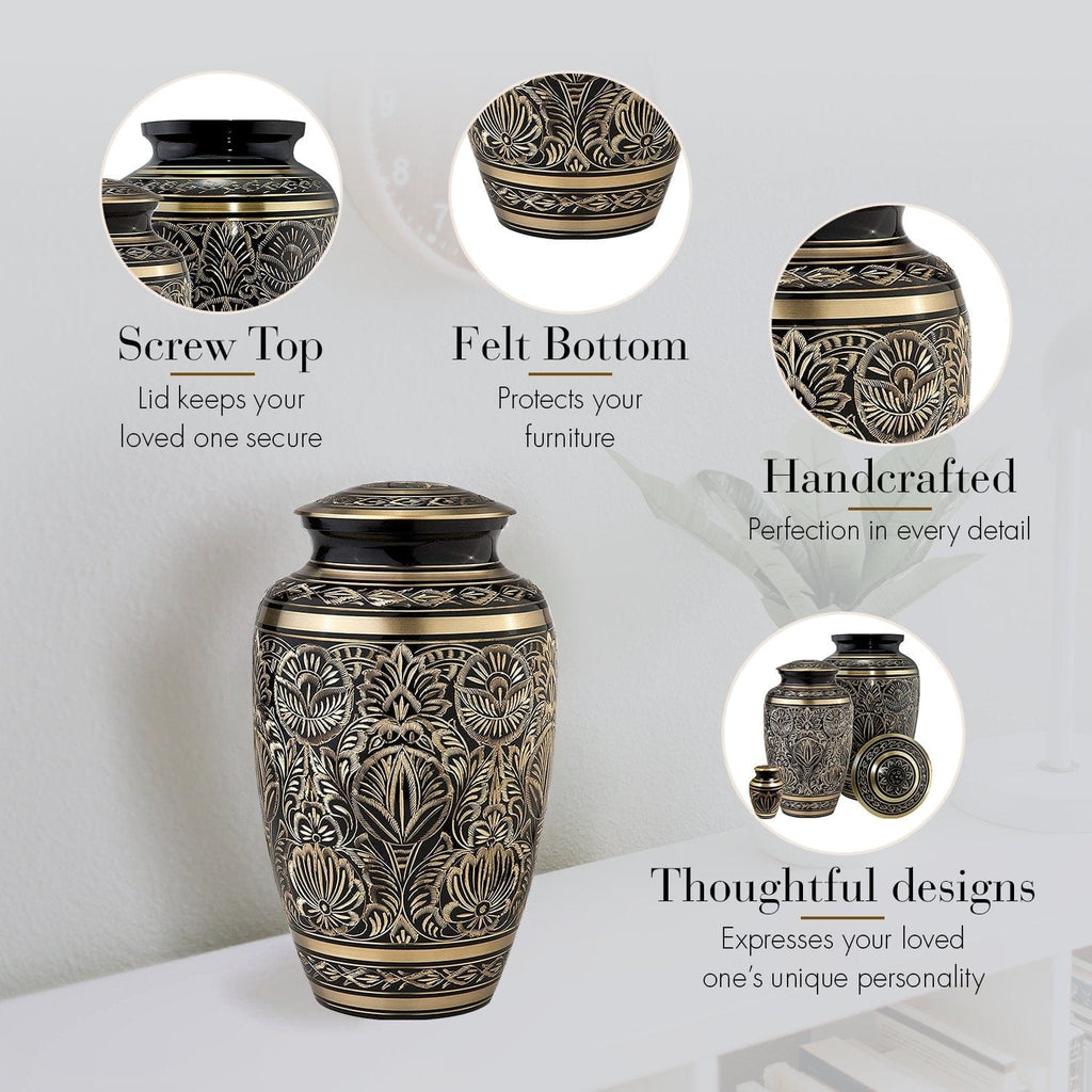 Black Majestic Radiance Cremation Urns for Human Ashes - Large Adult Funeral Urn