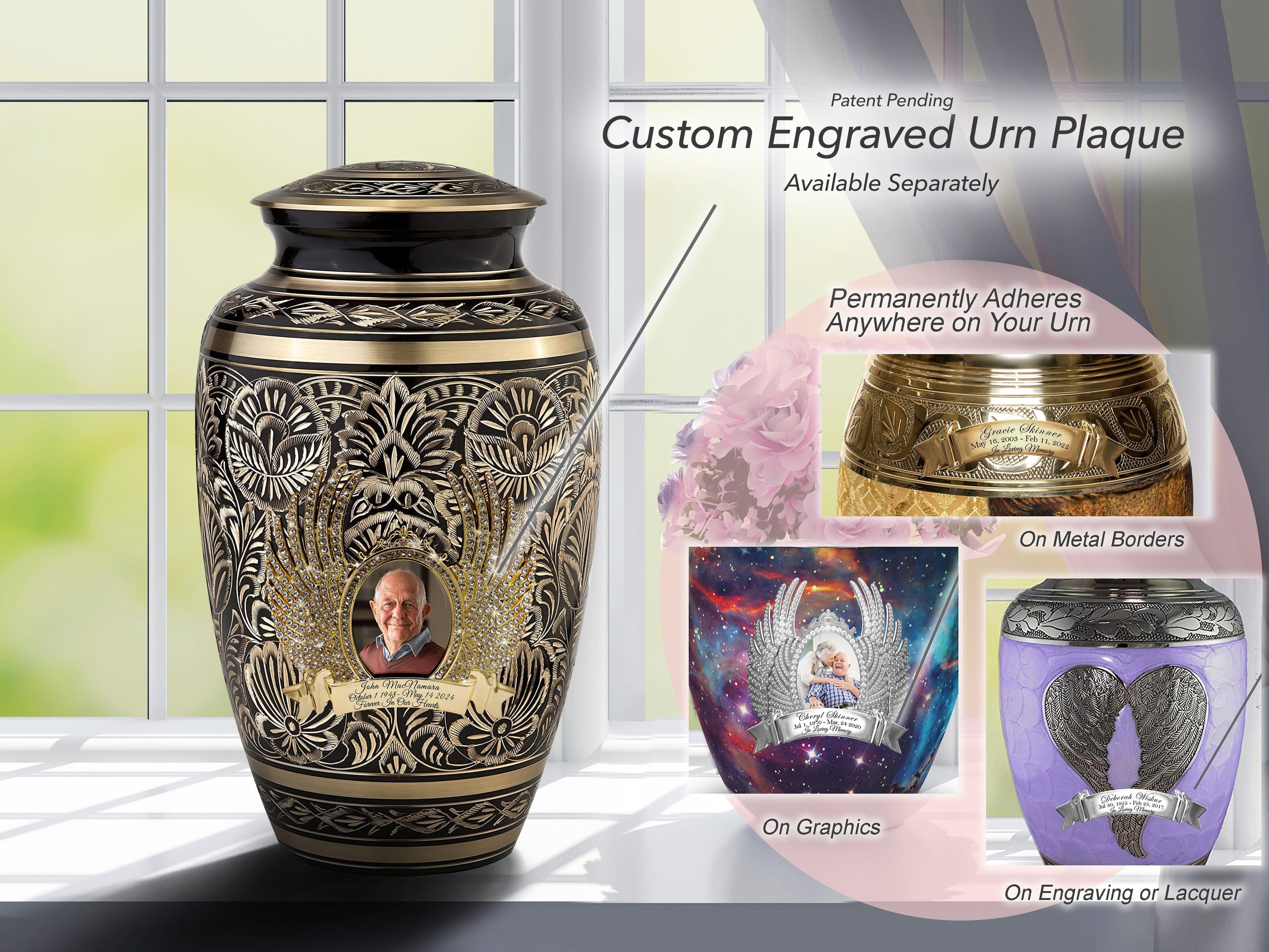 Black Majestic Radiance Cremation Urns for Human Ashes - Large Adult Funeral Urn