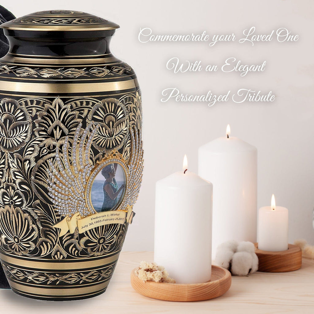 Black Majestic Radiance Cremation Urns for Human Ashes - Large Adult Funeral Urn