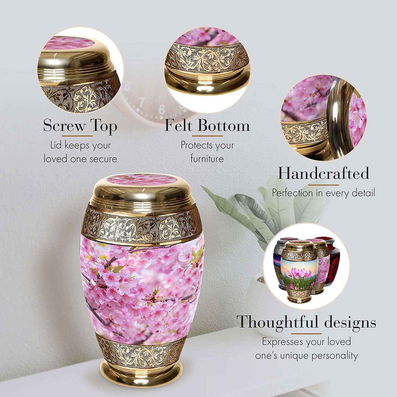 Cherry Blossom Extra Large Urn or Companion Urn – Extra Large Urns for Human Ashes | XL Urn & XXL Urn