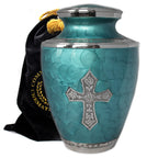 Glory to God Teal Cross Extra Large Urn or Companion Urn – Extra Large Urns for Human Ashes | XL Urn & XXL Urn