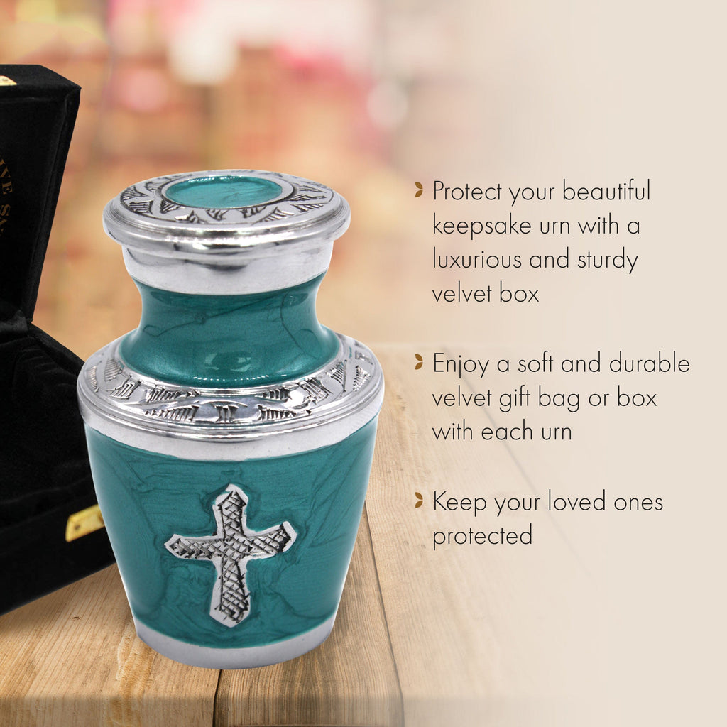 Glory to God Teal Cross Extra Large Urn or Companion Urn – Extra Large Urns for Human Ashes | XL Urn & XXL Urn
