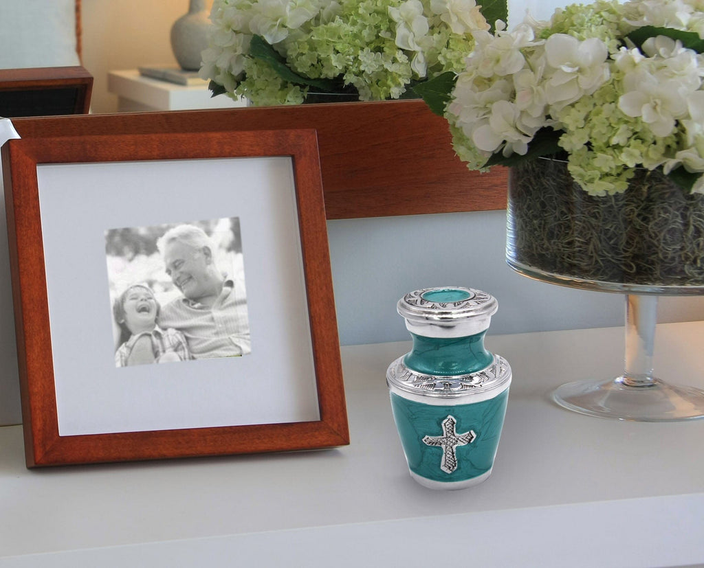 Glory to God Teal Cross Extra Large Urn or Companion Urn – Extra Large Urns for Human Ashes | XL Urn & XXL Urn