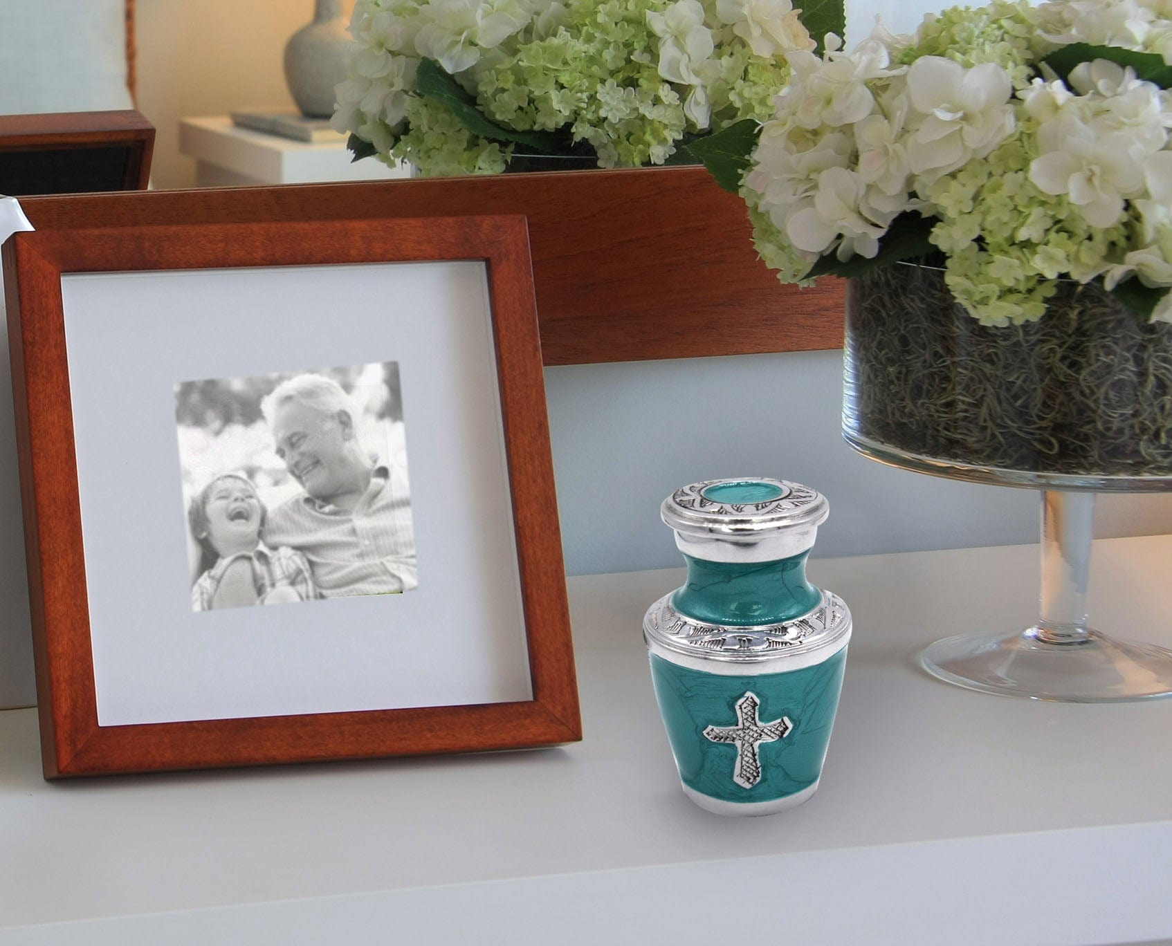Glory to God Teal Cross Extra Large Urn or Companion Urn – Extra Large Urns for Human Ashes | XL Urn & XXL Urn