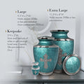 Glory to God Teal Cross Extra Large Urn or Companion Urn – Extra Large Urns for Human Ashes | XL Urn & XXL Urn