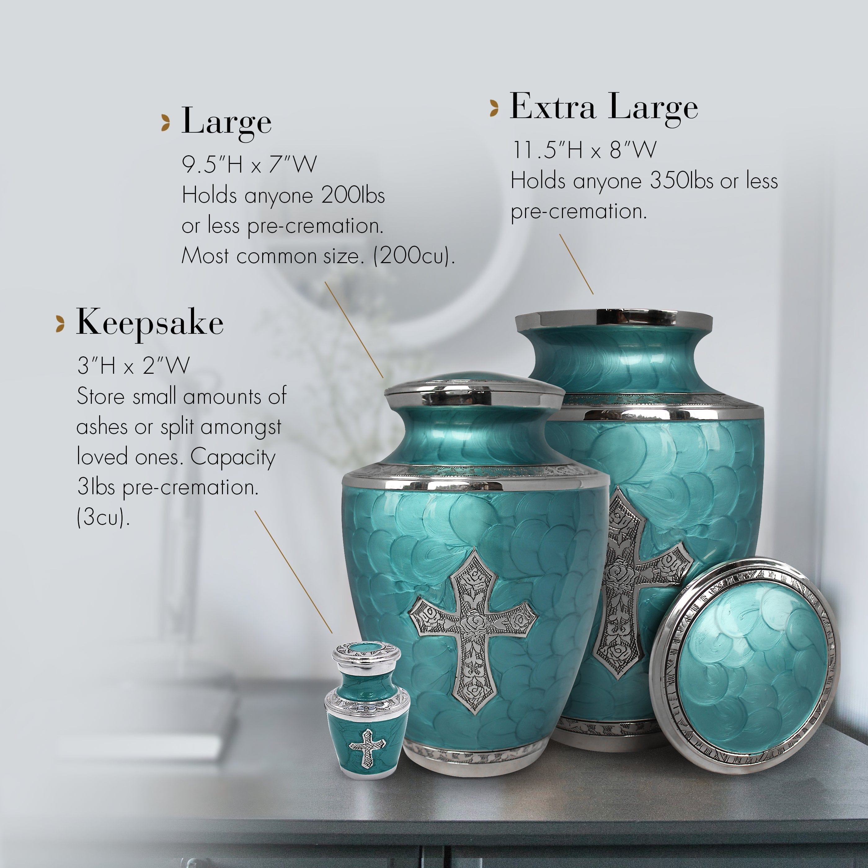 Glory to God Teal Cross Extra Large Urn or Companion Urn – Extra Large Urns for Human Ashes | XL Urn & XXL Urn