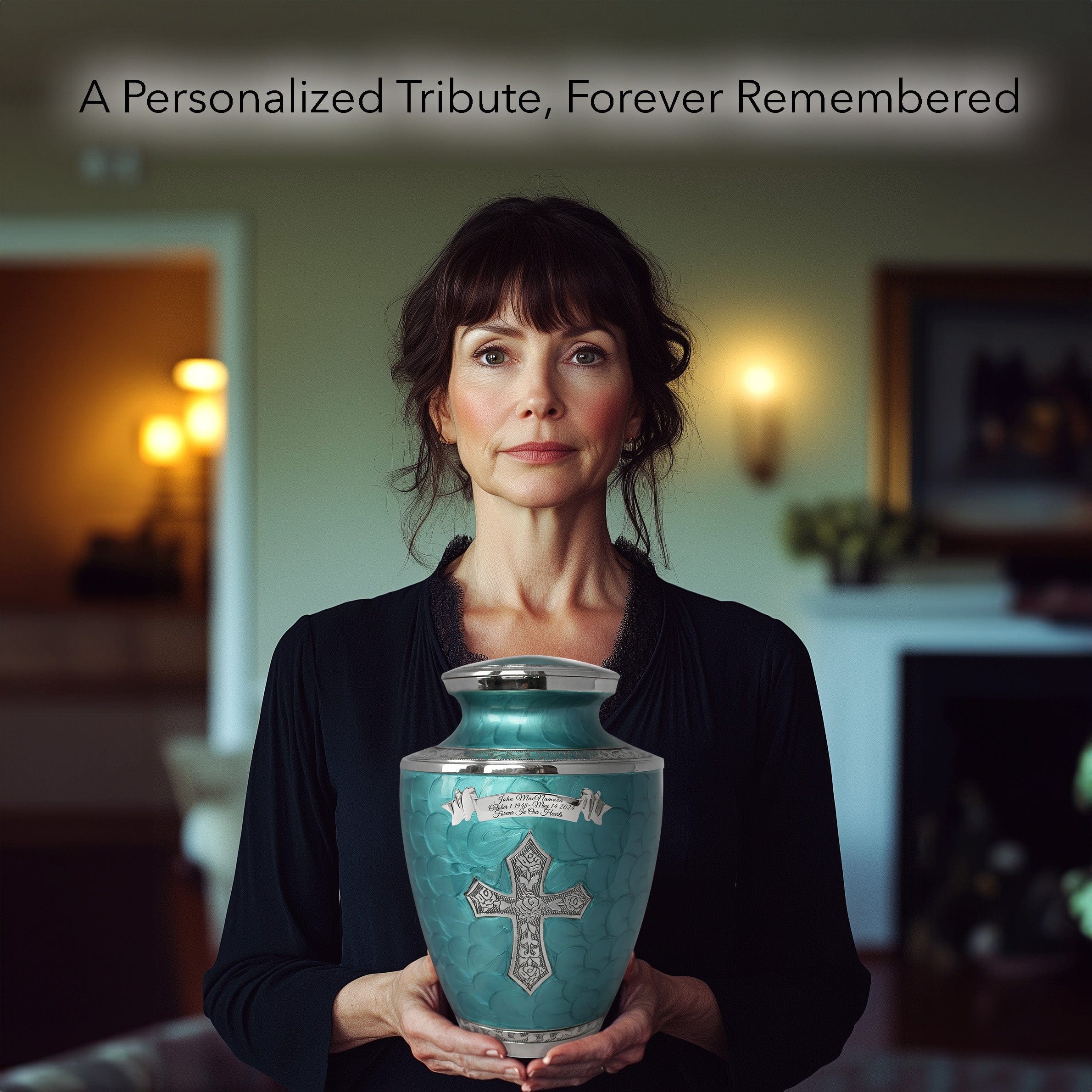 Glory to God Teal Cross Extra Large Urn or Companion Urn – Extra Large Urns for Human Ashes | XL Urn & XXL Urn