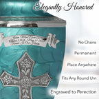 Glory to God Teal Cross Extra Large Urn or Companion Urn – Extra Large Urns for Human Ashes | XL Urn & XXL Urn