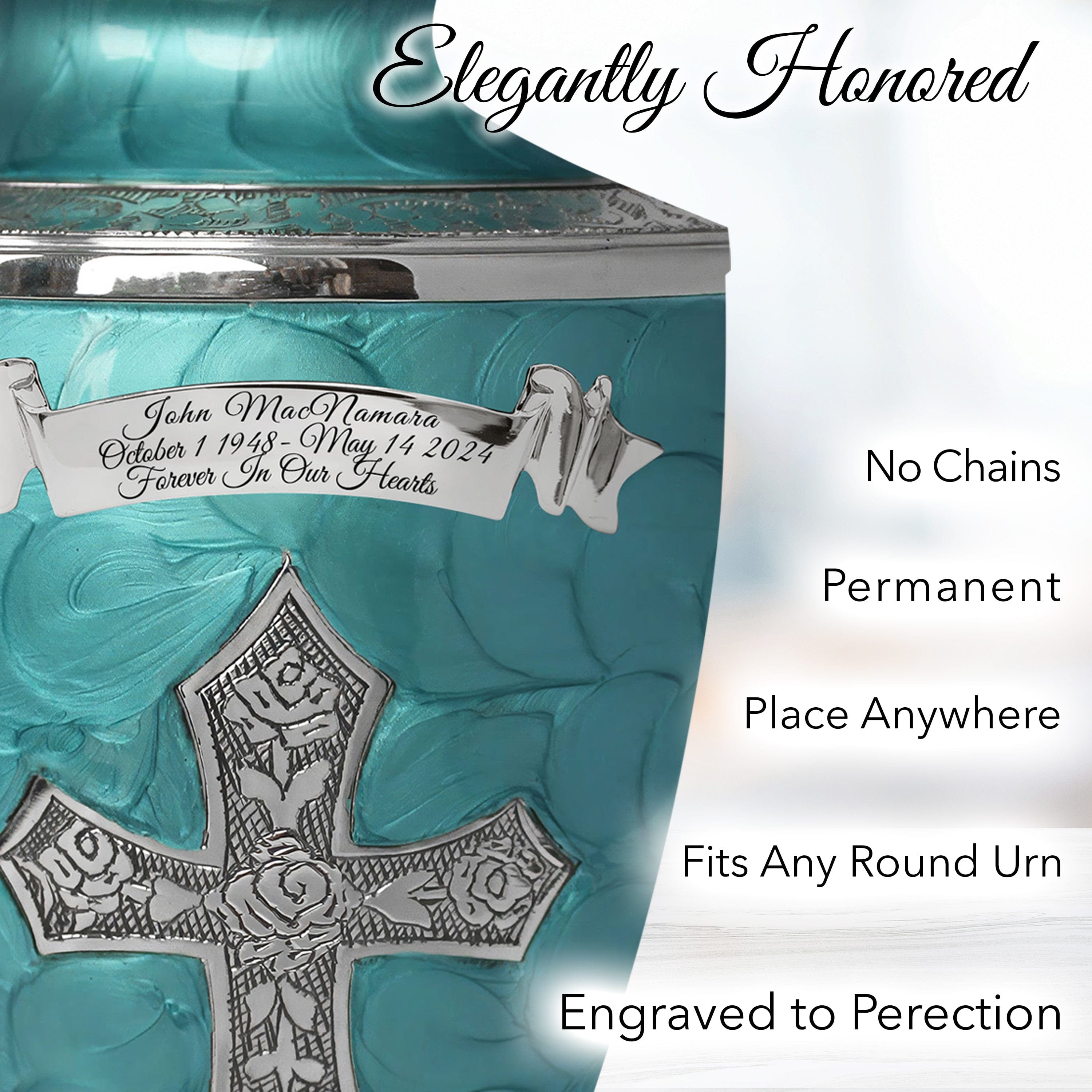 Glory to God Teal Cross Extra Large Urn or Companion Urn – Extra Large Urns for Human Ashes | XL Urn & XXL Urn
