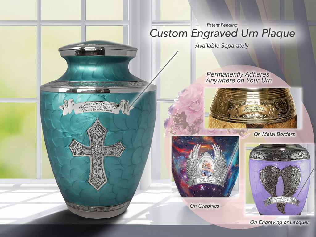 Glory to God Teal Cross Extra Large Urn or Companion Urn – Extra Large Urns for Human Ashes | XL Urn & XXL Urn
