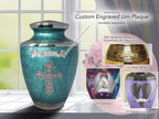 Glory to God Teal Cross Extra Large Urn or Companion Urn – Extra Large Urns for Human Ashes | XL Urn & XXL Urn
