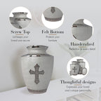 Glory to God White Cross Cremation Urns for Human Ashes - Large Adult Funeral Urn