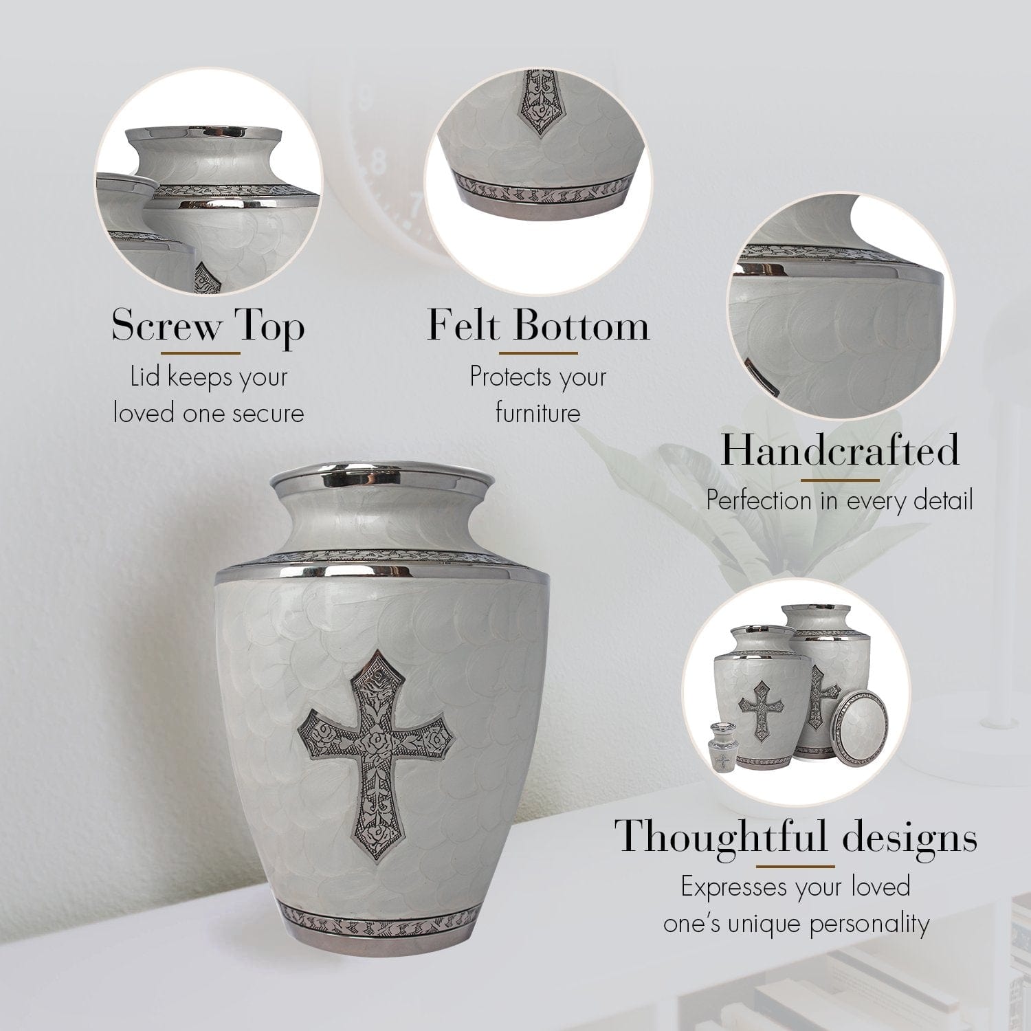 Glory to God White Cross Cremation Urns for Human Ashes - Large Adult Funeral Urn