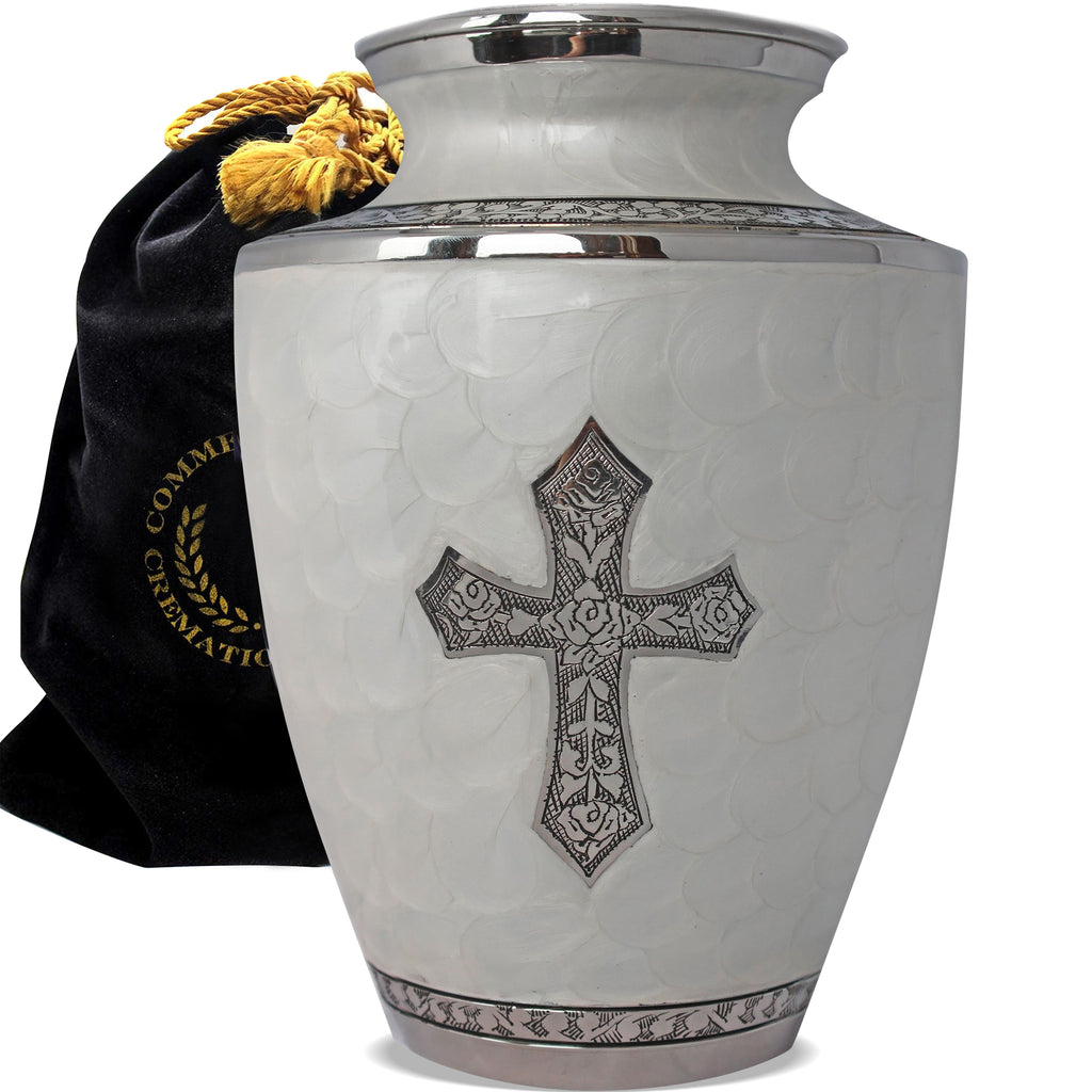 Glory to God White Cross Cremation Urns for Human Ashes - Large Adult Funeral Urn