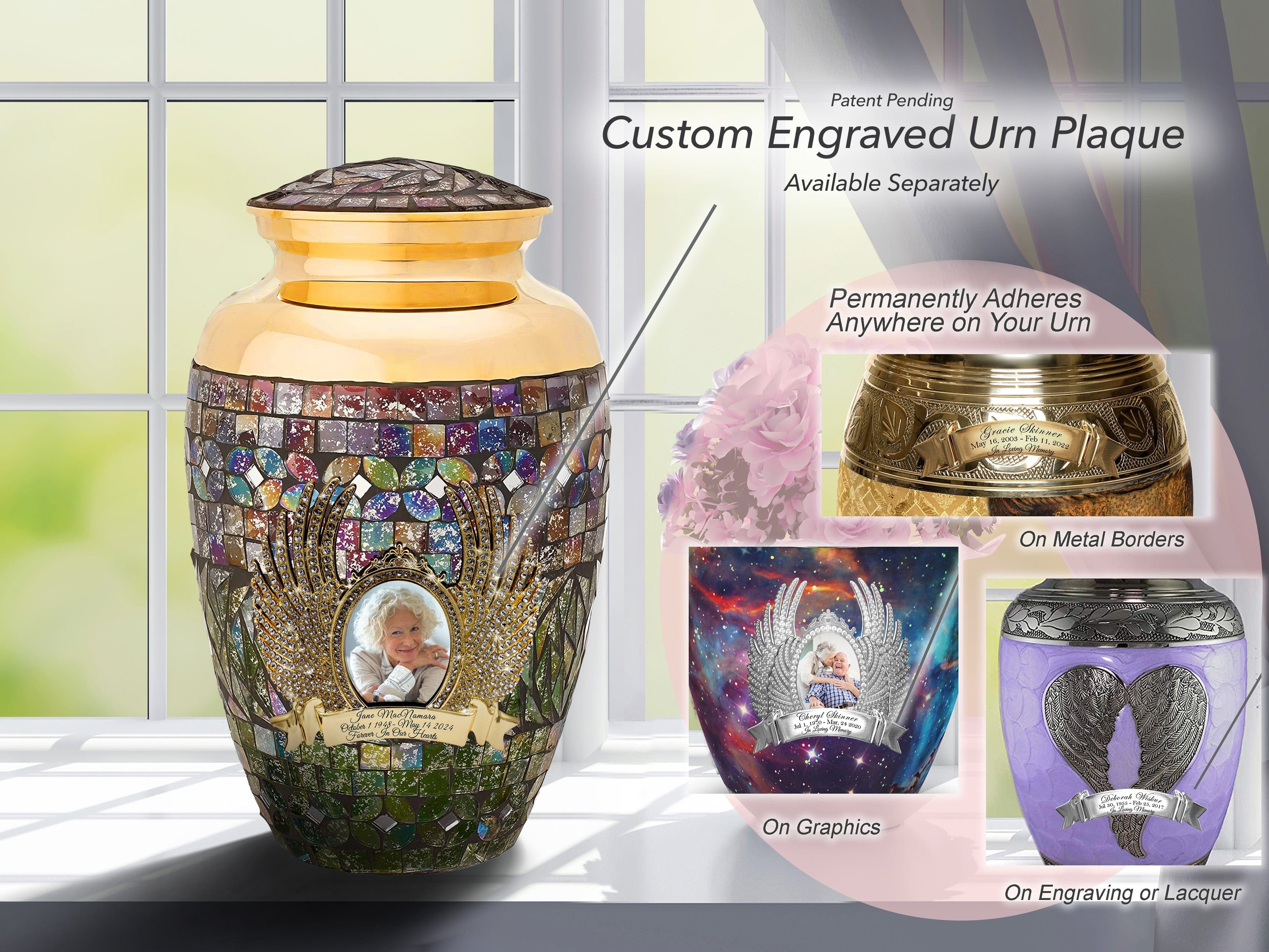 Gold Cracked Glass Cremation Urns for Human Ashes - Large Adult Funeral Urn