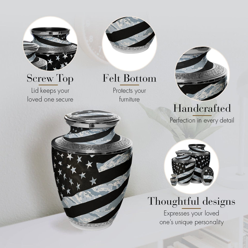 Air Force Tiger Stripe Flag Military Extra Large Urn or Companion Urn – Extra Large Urns for Human Ashes | XL Urn & XXL Urn
