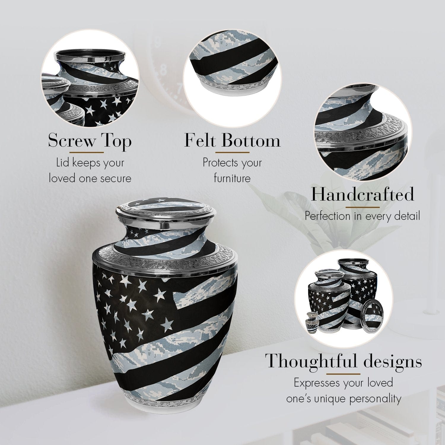 Air Force Tiger Stripe Flag Military Extra Large Urn or Companion Urn – Extra Large Urns for Human Ashes | XL Urn & XXL Urn