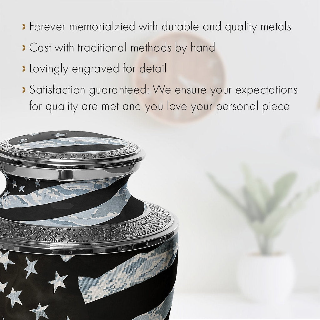 Air Force Tiger Stripe Flag Military Extra Large Urn or Companion Urn – Extra Large Urns for Human Ashes | XL Urn & XXL Urn