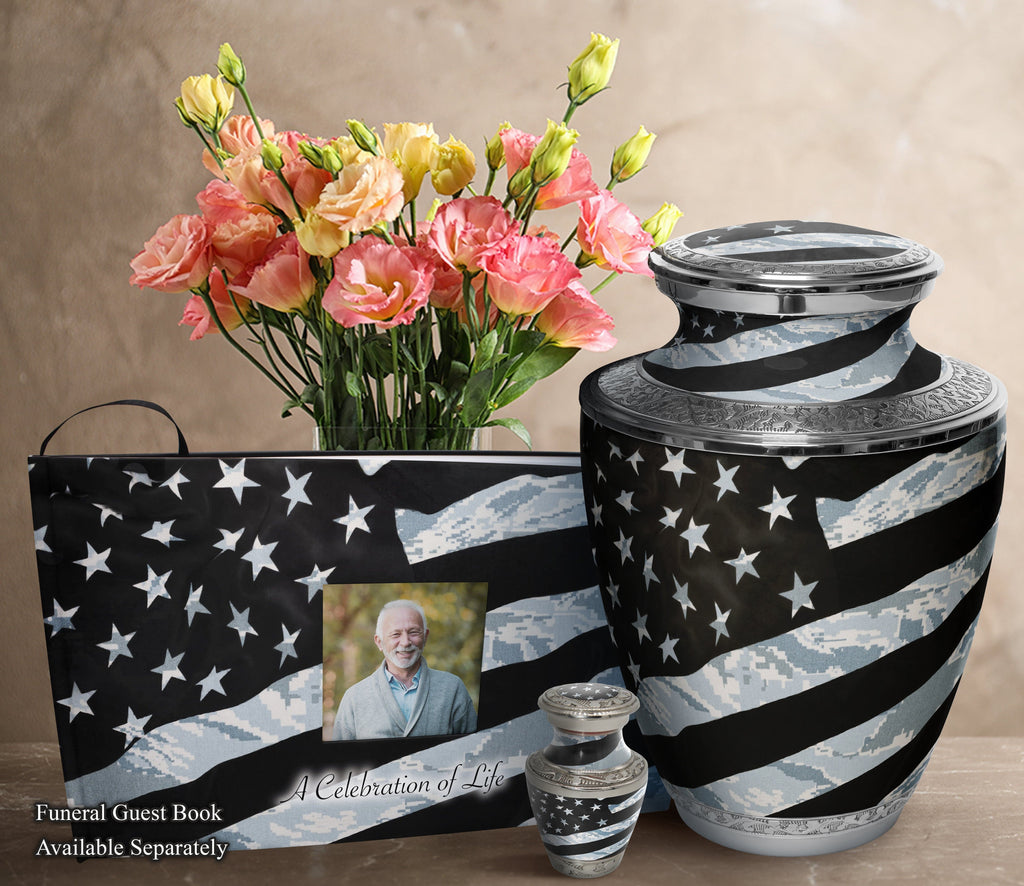 Air Force Tiger Stripe Flag Military Extra Large Urn or Companion Urn – Extra Large Urns for Human Ashes | XL Urn & XXL Urn