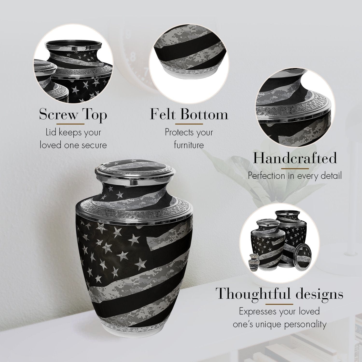 Army UCP Flag Military Extra Large Urn or Companion Urn – Extra Large Urns for Human Ashes | XL Urn & XXL Urn