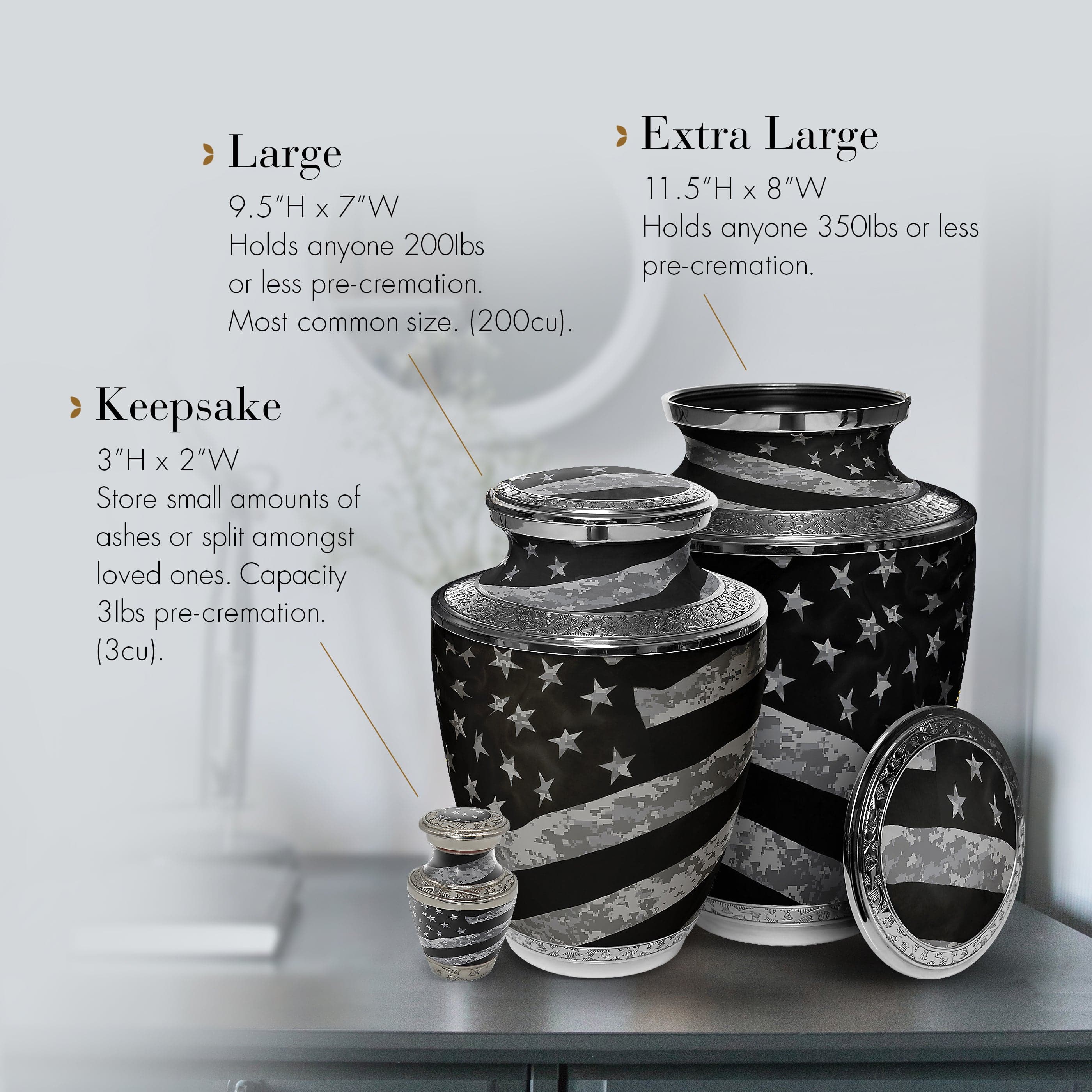 Army UCP Flag Military Cremation Urns for Human Ashes - Large Adult Funeral Urn