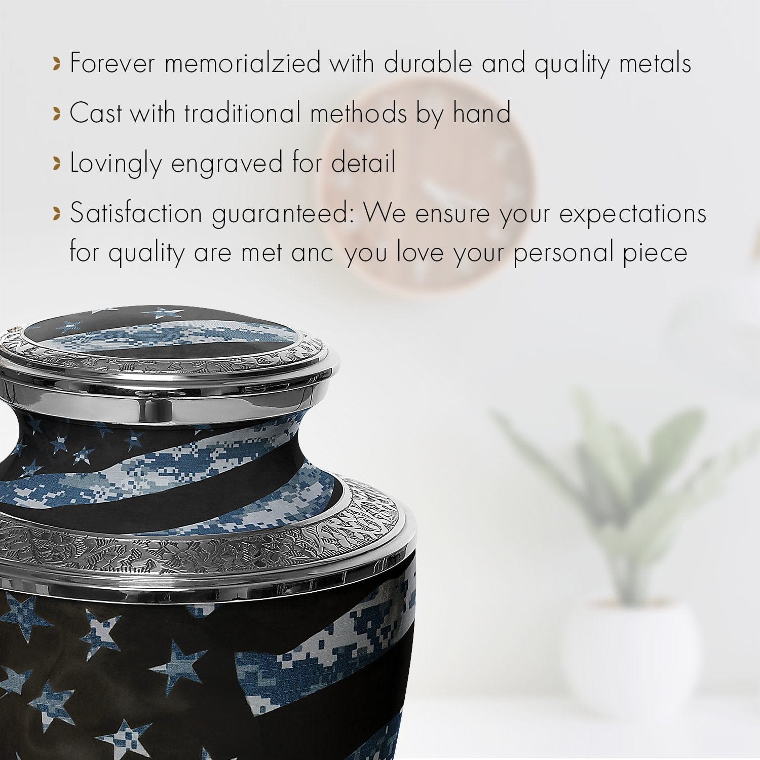 Navy Blue Camouflage Flag Military Extra Large Urn or Companion Urn – Extra Large Urns for Human Ashes | XL Urn & XXL Urn