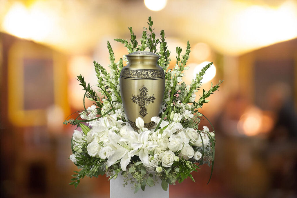 Love of Christ Gold Cross Extra Large Urn or Companion Urn – Extra Large Urns for Human Ashes | XL Urn & XXL Urn