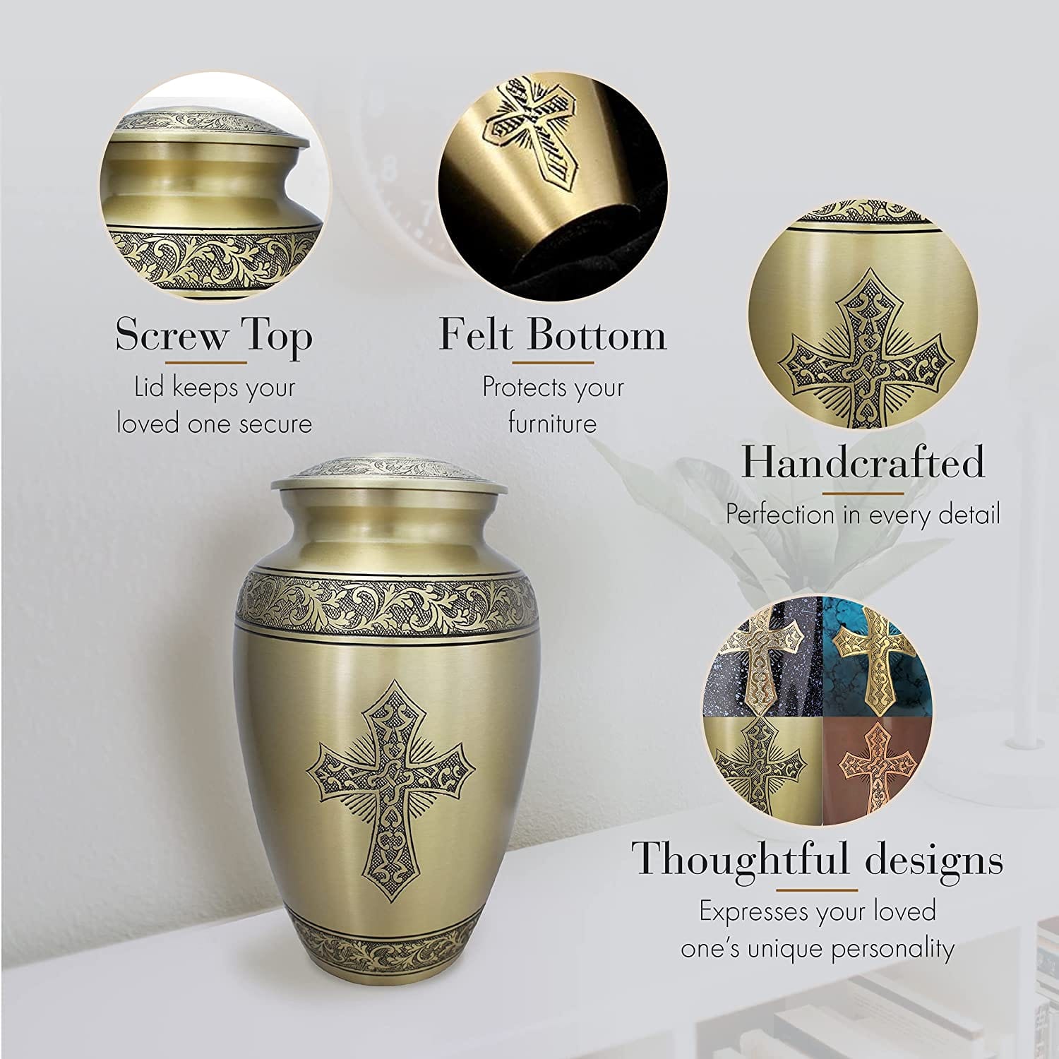 Love of Christ Gold Cross Extra Large Urn or Companion Urn – Extra Large Urns for Human Ashes | XL Urn & XXL Urn