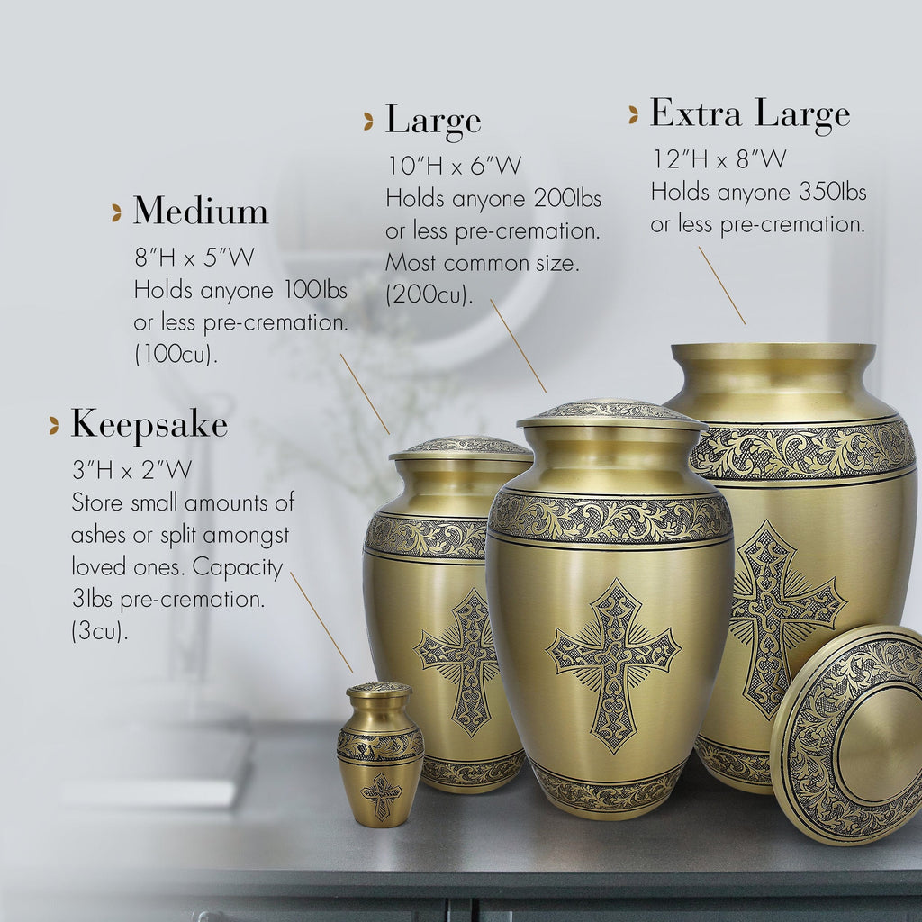 Love of Christ Gold Cross Extra Large Urn or Companion Urn – Extra Large Urns for Human Ashes | XL Urn & XXL Urn