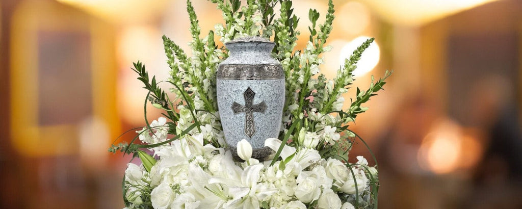 Love of Christ White Cross Cremation Urns for Human Ashes - Large Adult Funeral Urn