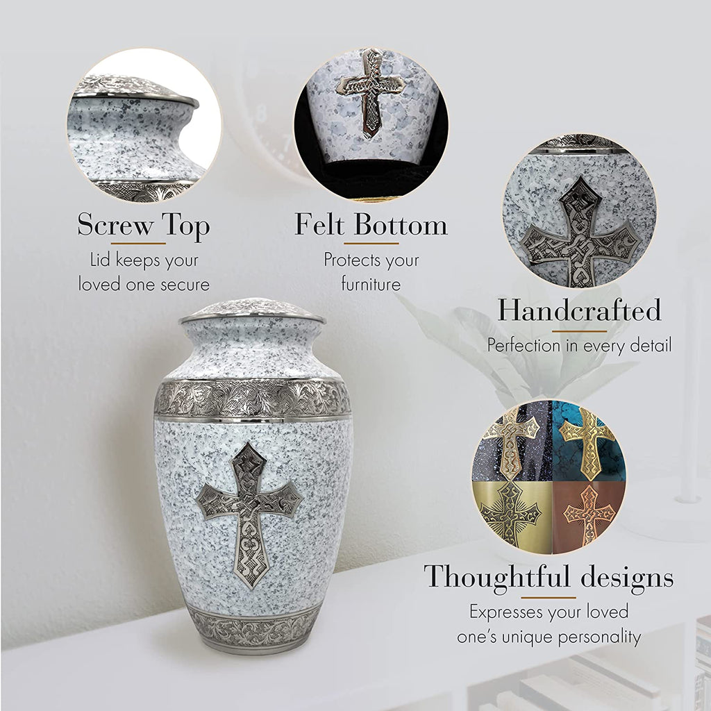 Love of Christ White Cross Cremation Urns for Human Ashes - Large Adult Funeral Urn