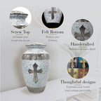 Love of Christ White Cross Cremation Urns for Human Ashes - Large Adult Funeral Urn