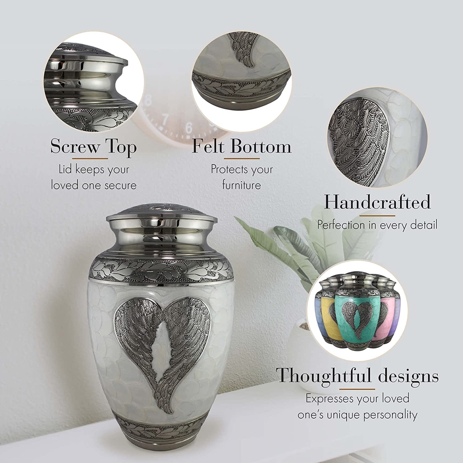 White Loving Angel Extra Large Urn or Companion Urn – Extra Large Urns for Human Ashes | XL Urn & XXL Urn