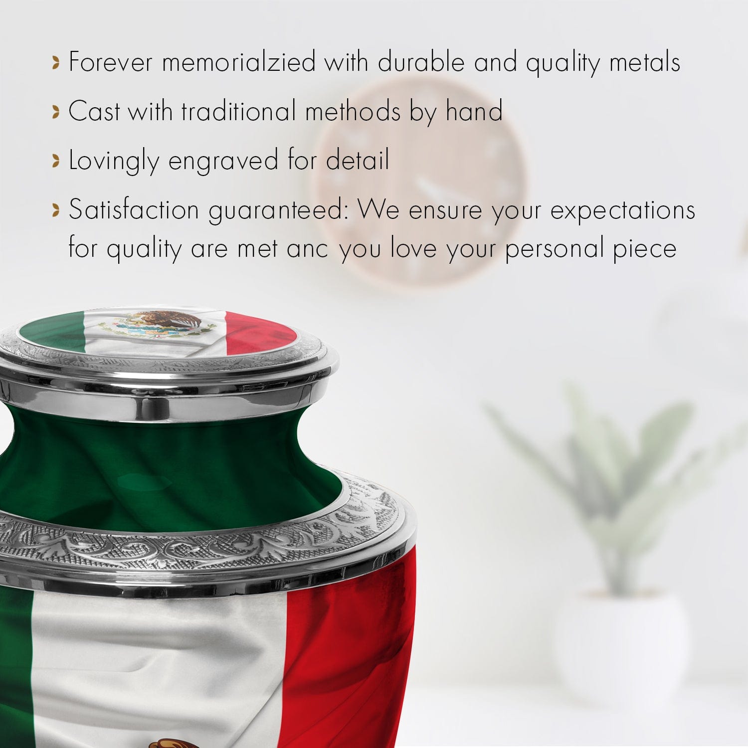 Mexican Flag Cremation Urns for Human Ashes - Large Adult Funeral Urn