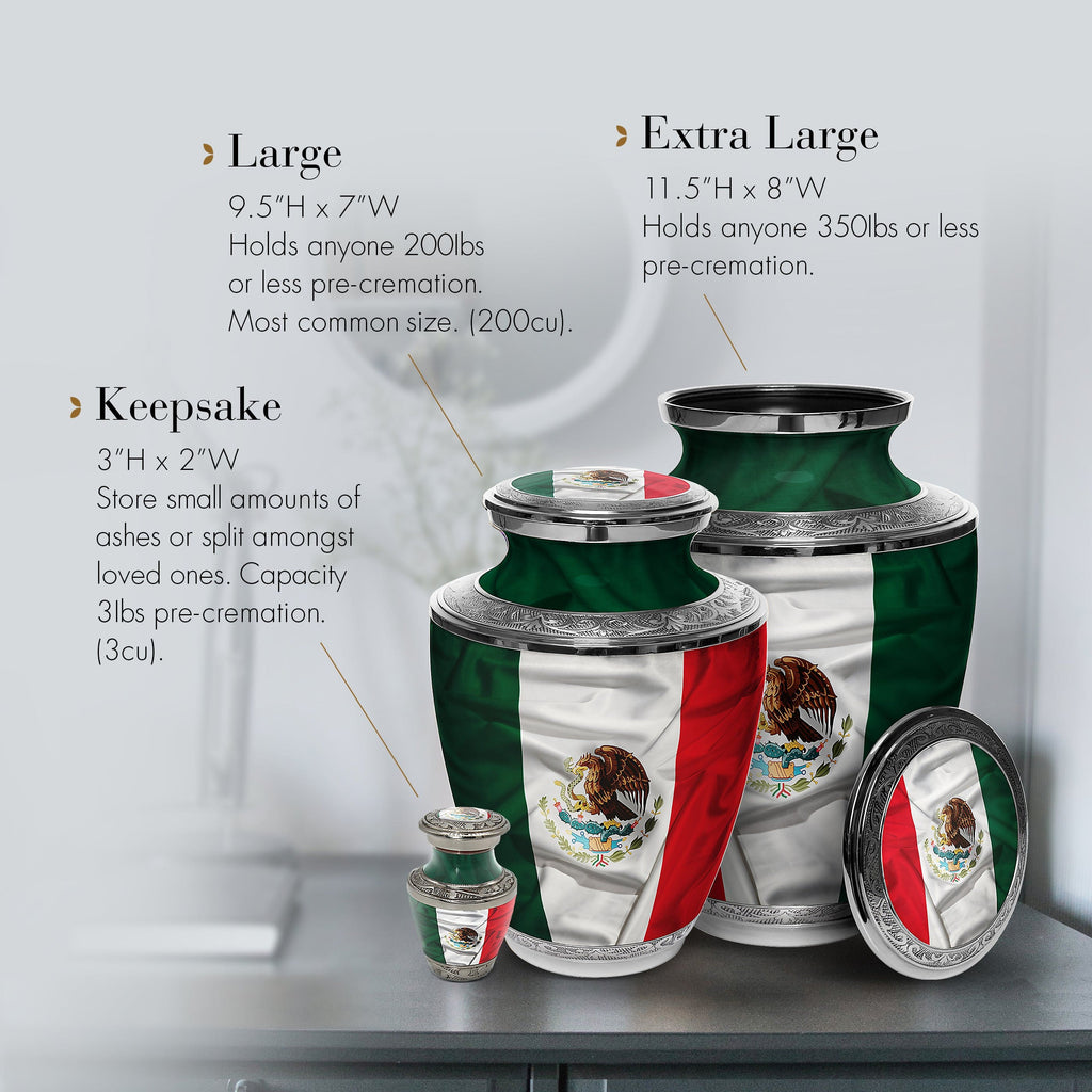 Mexican Flag Cremation Urns for Human Ashes - Large Adult Funeral Urn