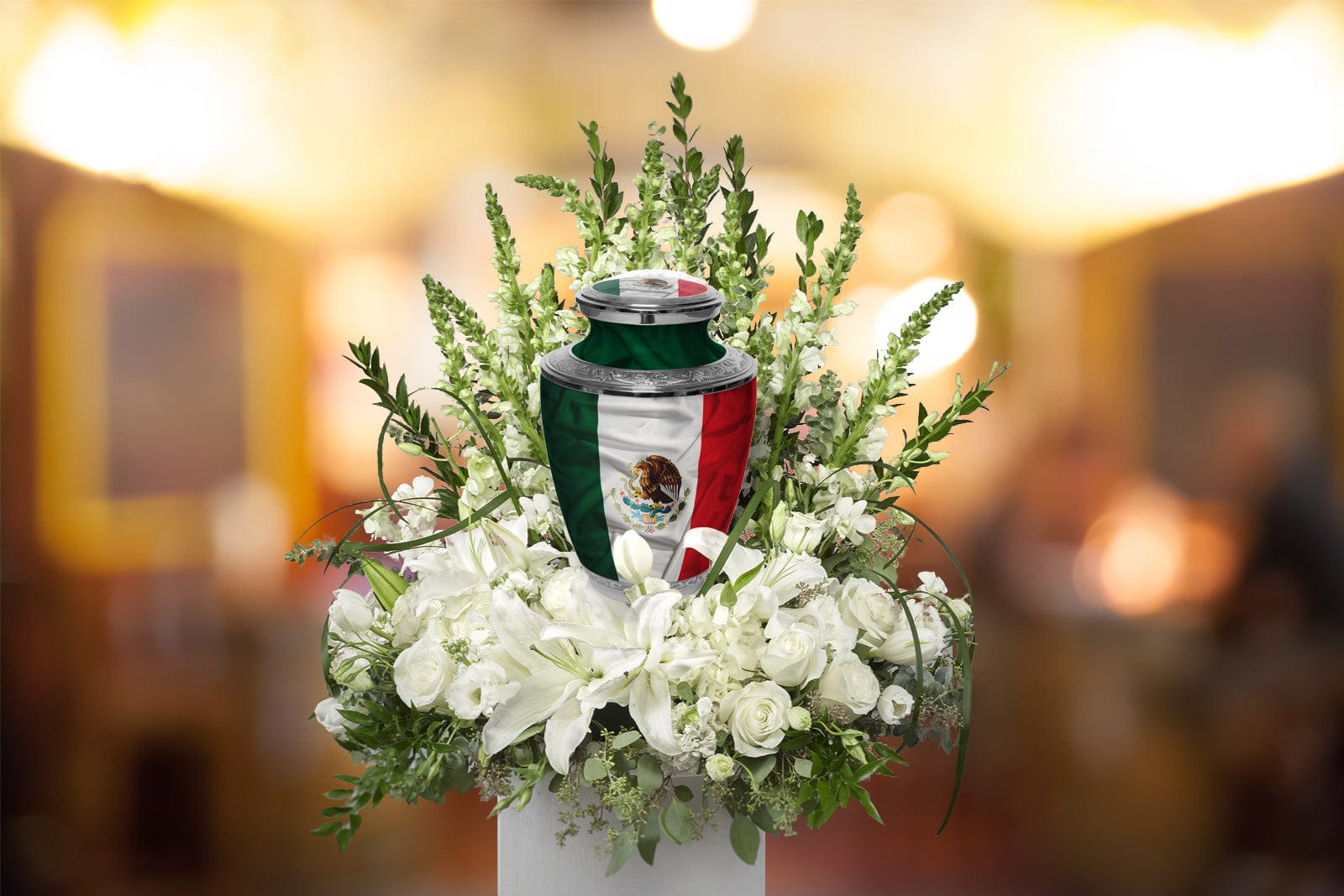 Mexican Flag Cremation Urns for Human Ashes - Large Adult Funeral Urn