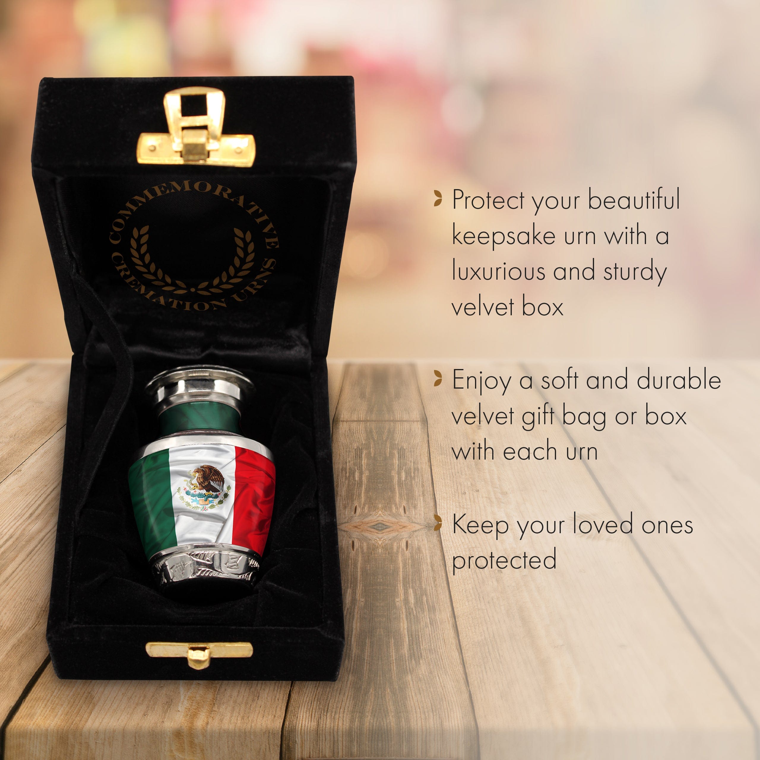 Mexican Flag Cremation Urns for Human Ashes - Large Adult Funeral Urn