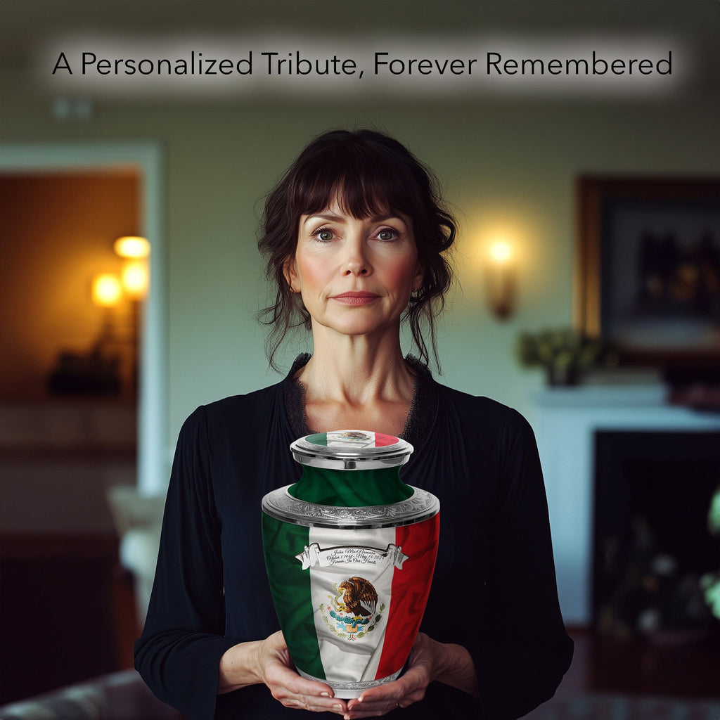 Mexican Flag Cremation Urns for Human Ashes - Large Adult Funeral Urn