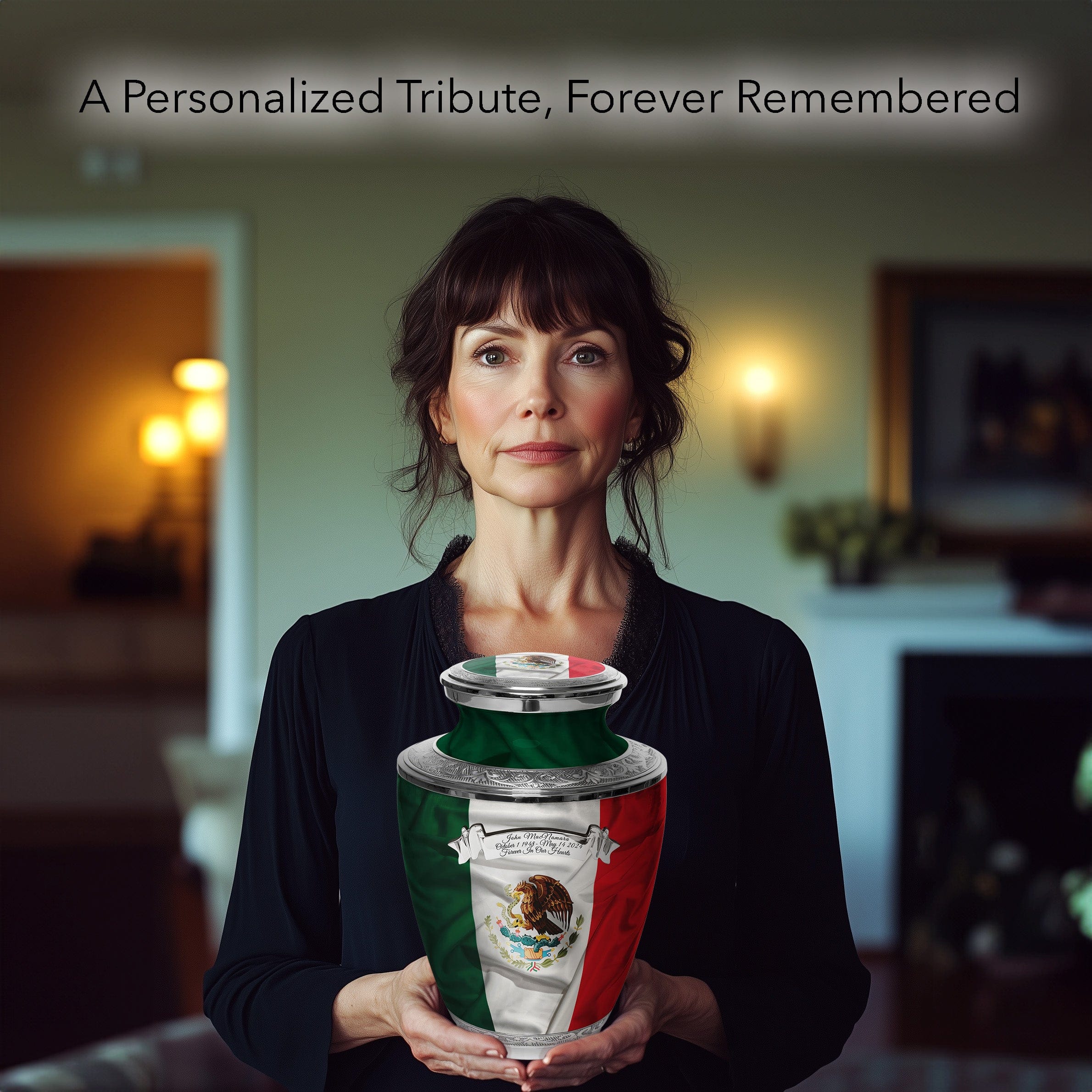 Mexican Flag Cremation Urns for Human Ashes - Large Adult Funeral Urn