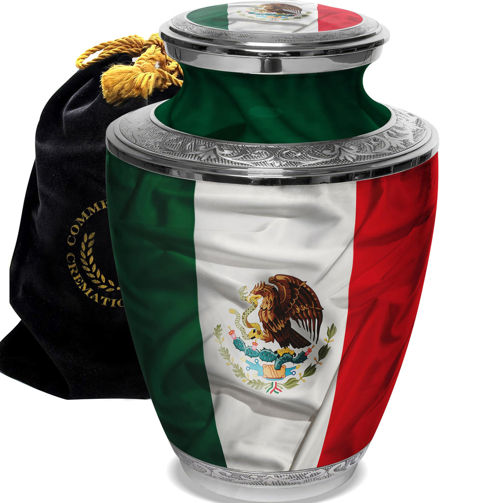 Mexican Flag Cremation Urns for Human Ashes - Large Adult Funeral Urn