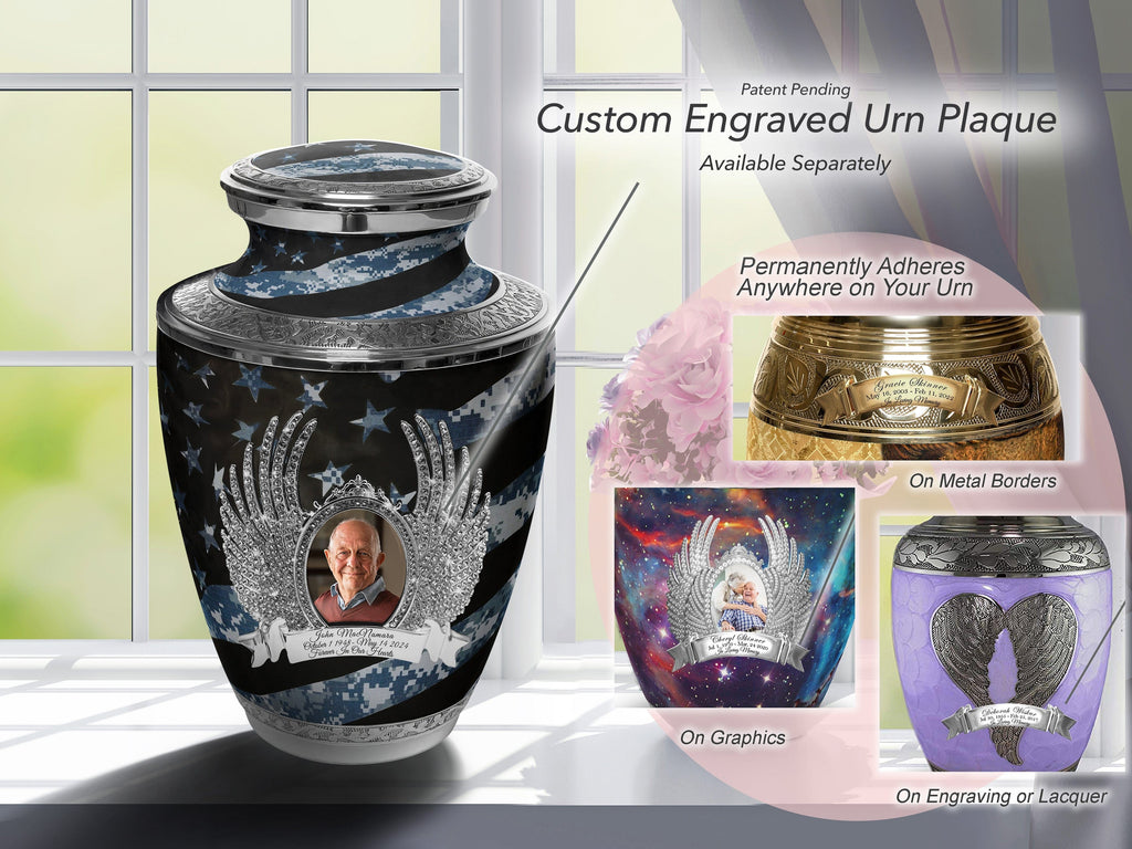 Navy Blue Camouflage Flag Military Extra Large Urn or Companion Urn – Extra Large Urns for Human Ashes | XL Urn & XXL Urn