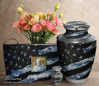 Navy Blue Camouflage Flag Military Extra Large Urn or Companion Urn – Extra Large Urns for Human Ashes | XL Urn & XXL Urn