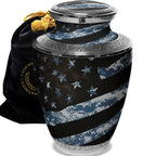 Navy Blue Camouflage Flag Military Extra Large Urn or Companion Urn – Extra Large Urns for Human Ashes | XL Urn & XXL Urn