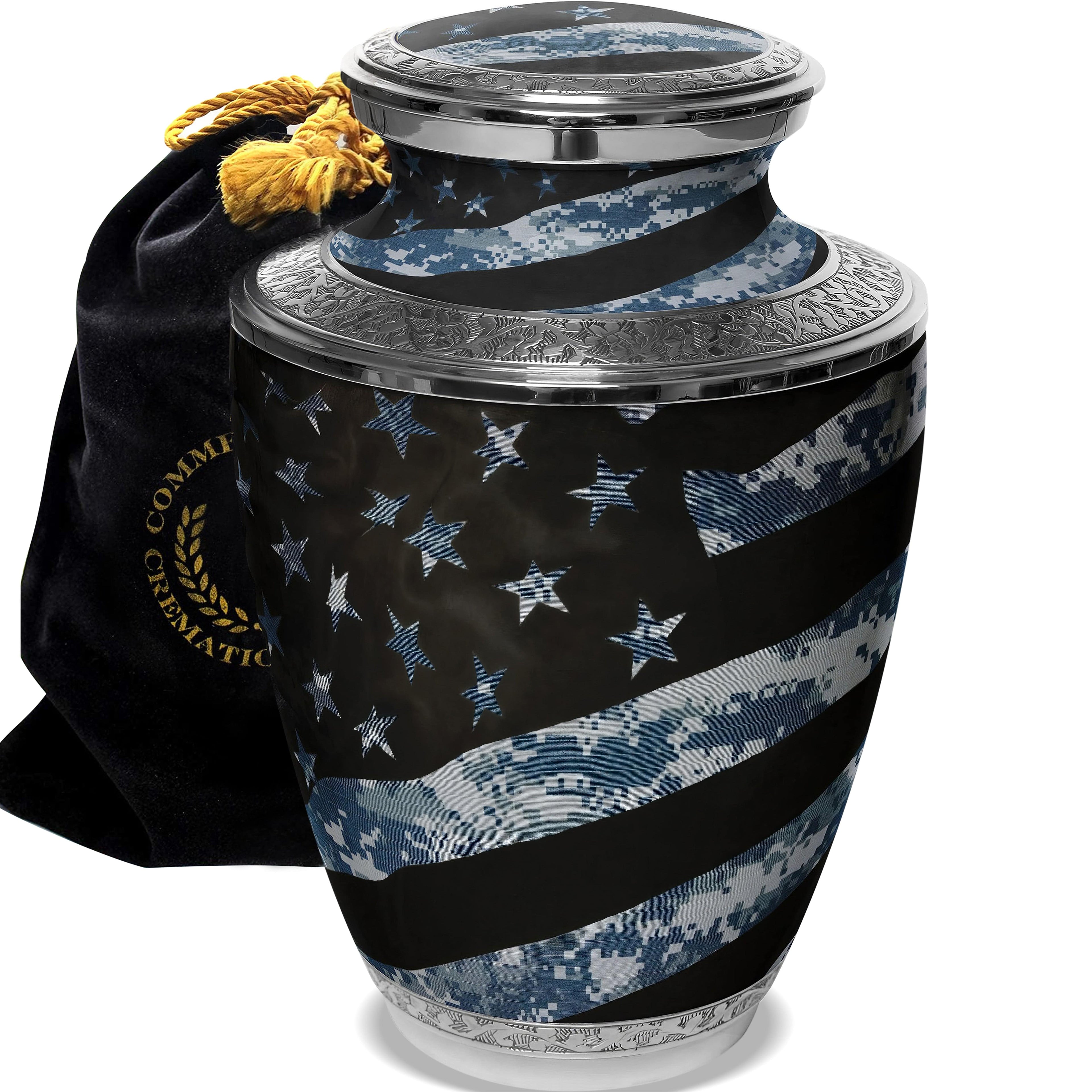 Navy Blue Camouflage Flag Military Extra Large Urn or Companion Urn – Extra Large Urns for Human Ashes | XL Urn & XXL Urn